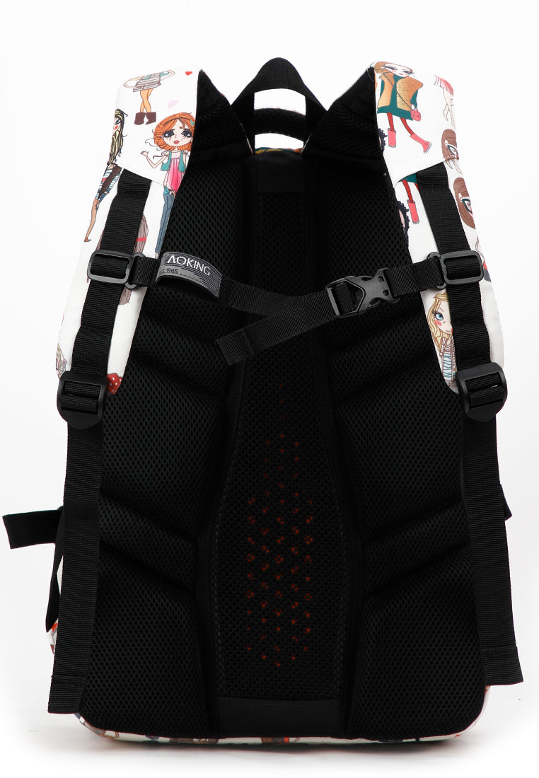 Aoking 升級版懸浮護脊彈力肩帶減重書包背包 GN62070B白色女孩 (中學生Size, 小學生Size)